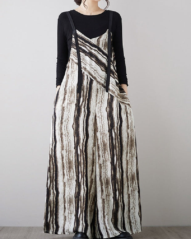 【秋新作】レディース フレンチストライプ オーバーオール ワイドパンツ オールインワン ゆったり 着痩せ カジュアル おしゃれ 通勤 デート 9月 10月 ID1134