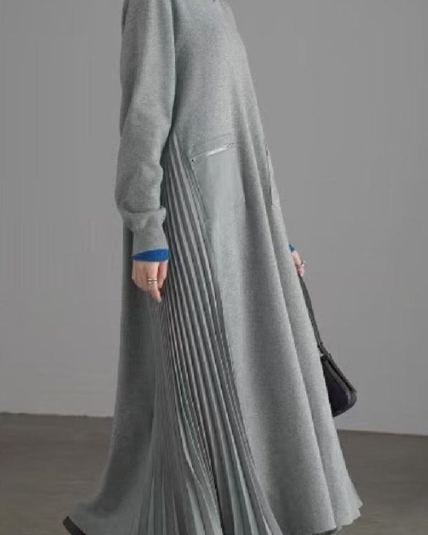 プリーツ ポケット ジップ デコレーション  長袖 ワンピース エレガント おしゃれ レディース トレンド フォーマル デイリー 上品 大人 女性 落ち着き 素材 シルエット  ID2002