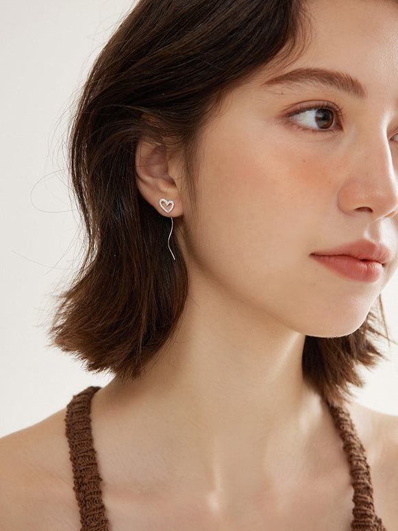 小さめハートモチーフピアス レディース S925銀 波型耳線 シンプル 可愛い デイリー 通勤 入園式 入学式 卒業式 七五三 ID1288