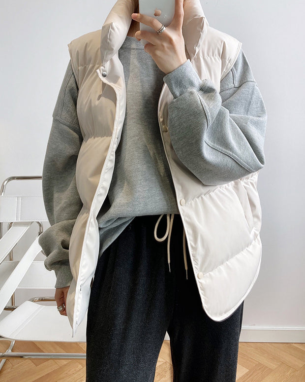 スタンドカラー 中綿ベスト レディース 軽量 あったか ゆったり シンプル 体型カバー おしゃれ カジュアル 通勤 アウターベスト 秋冬コーデ デイリーに活躍 きれいめ 防寒対策 ID2308