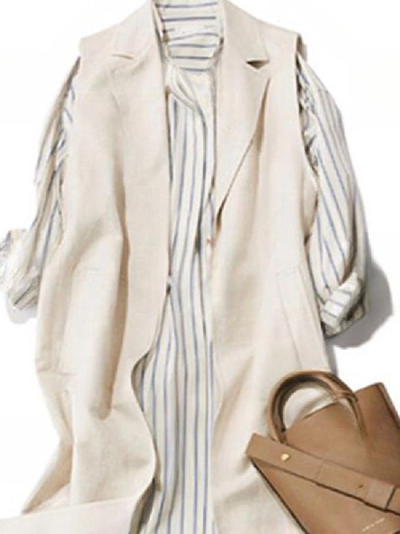 【2点セット】ビジネス風 ストライプ ワンピース セットアップ ロングベスト+ワンピース 大人 レディース オフィスカジュアル きれいめ 上品 知性 通勤 中丈 タイト スリム ストライプ シャツドレス アンサンブル 春 春物 秋 秋物 レディース ID1286