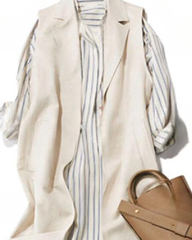 【2点セット】ビジネス風 ストライプ ワンピース セットアップ ロングベスト+ワンピース 大人 レディース オフィスカジュアル きれいめ 上品 知性 通勤 中丈 タイト スリム ストライプ シャツドレス アンサンブル 春 春物 秋 秋物 レディース ID1286