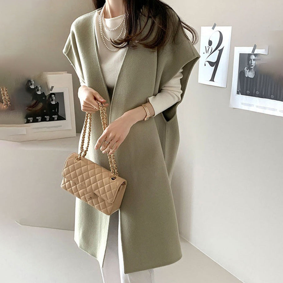 ノーカラー ベストコート レディース ウールコート ノースリーブ アウター ゆったり 体型カバー おしゃれ 大人カジュアル 上品 きれいめ 通勤 通学 秋冬 ロングジレ ID1815