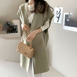 ノーカラー ベストコート レディース ウールコート ノースリーブ アウター ゆったり 体型カバー おしゃれ 大人カジュアル 上品 きれいめ 通勤 通学 秋冬 ロングジレ ID1815