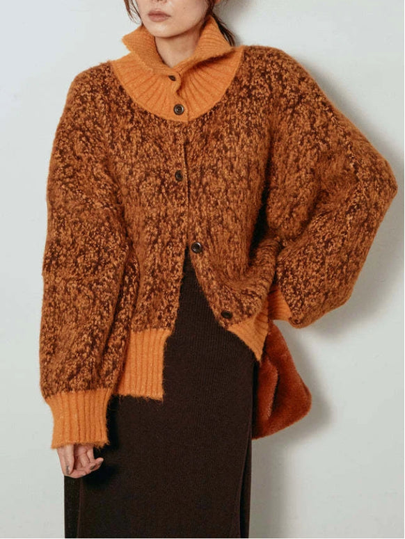ふわふわ 起毛 ニット カーディガン レディース ゆったり ショート丈 ボリューム袖 おしゃれ 大人可愛い 秋冬新作 ID2254