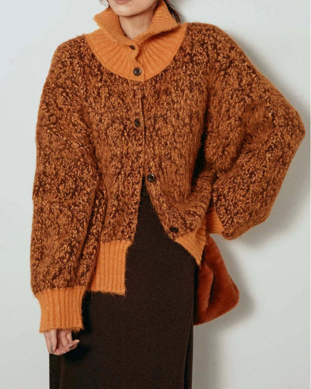 ふわふわ 起毛 ニット カーディガン レディース ゆったり ショート丈 ボリューム袖 おしゃれ 大人可愛い 秋冬新作 ID2254
