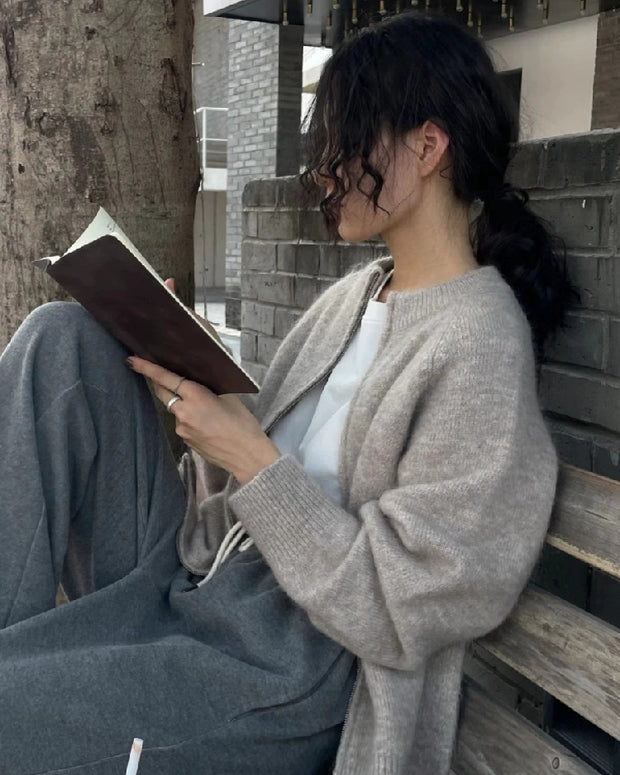 ニットカーディガン ジップアップ レディース シンプル きれいめ ゆったり 大人カジュアル 無地 長袖 アウター 羽織り 体型カバー 通勤 おしゃれ 秋冬新作 ID2234