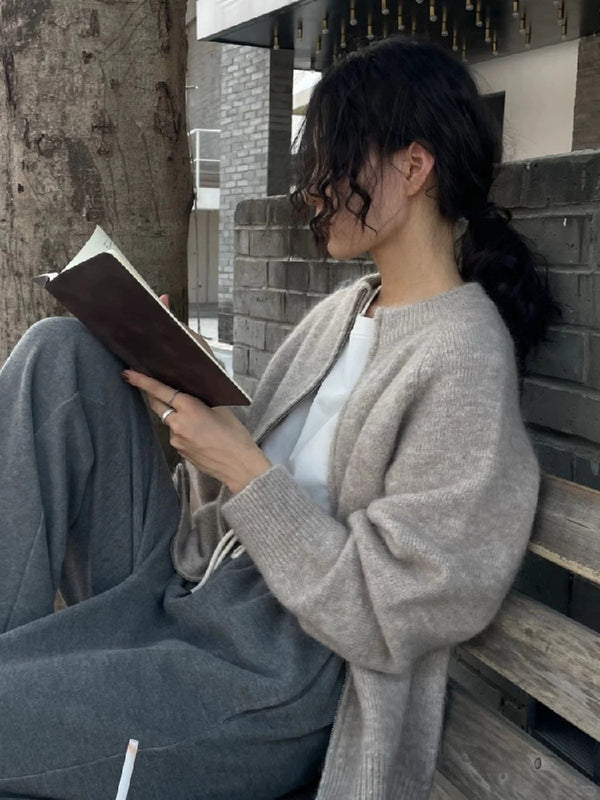 ニットカーディガン ジップアップ レディース シンプル きれいめ ゆったり 大人カジュアル 無地 長袖 アウター 羽織り 体型カバー 通勤 おしゃれ 秋冬新作 ID2234