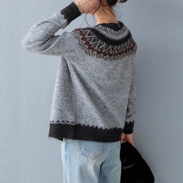 ノルディック柄 ニット カーディガン レディース 丸首 長袖 フロントボタン ゆったり 柔らかい かわいい 秋冬 新作 ID2152