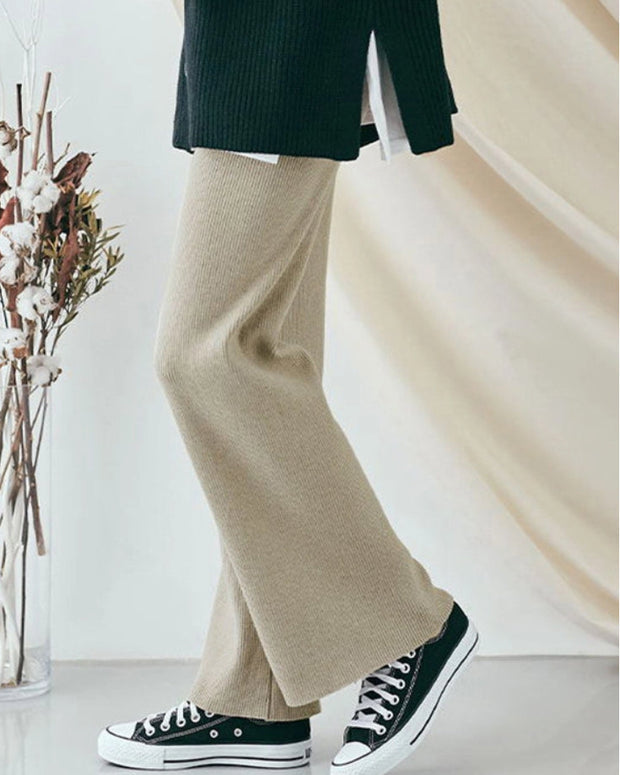 4色展開 美脚効果 ニットパンツ レディース ワイドパンツ ハイウエスト リブ編み 体型カバー シンプル カジュアル 楽ちん ゆったり おしゃれ 秋冬 ボトムス ID1771