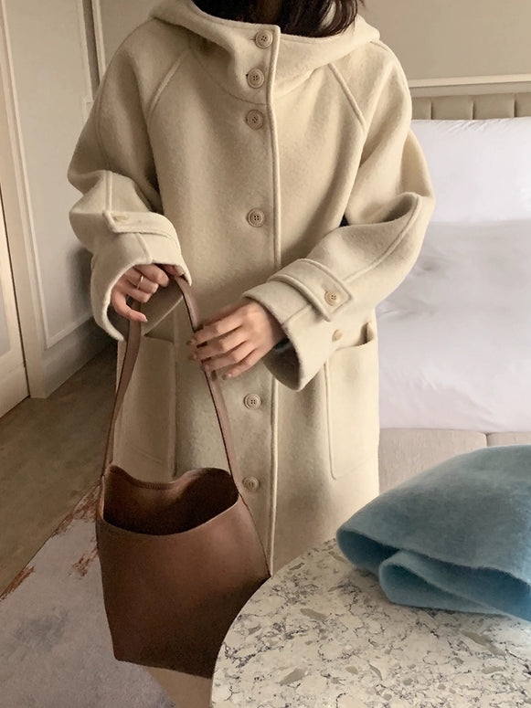 上品シルエット ロングコート レディース ウールタッチ 暖かい ゆったり 体型カバー シンプル 大人カジュアル 防寒 アウター 秋冬 ID2275