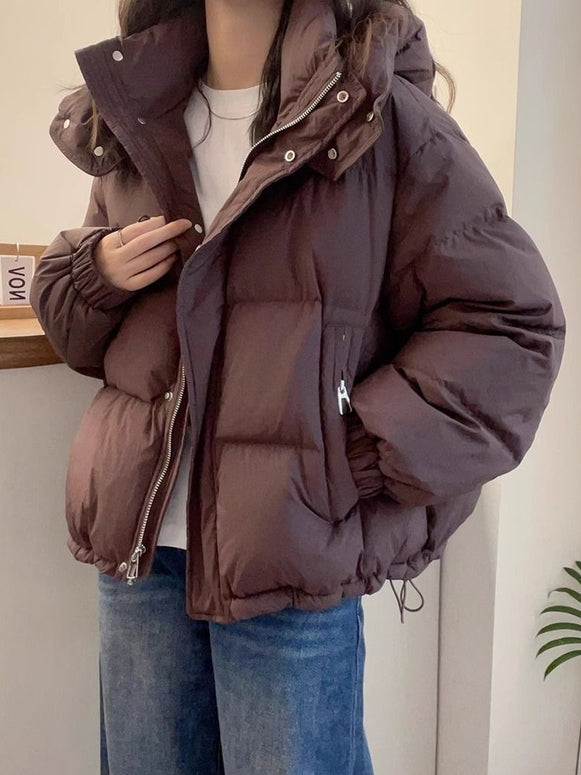ふんわり 中綿ジャケット フード付き 防寒 暖かい ゆったり シンプル カジュアル 冬アウター レディース ID2287