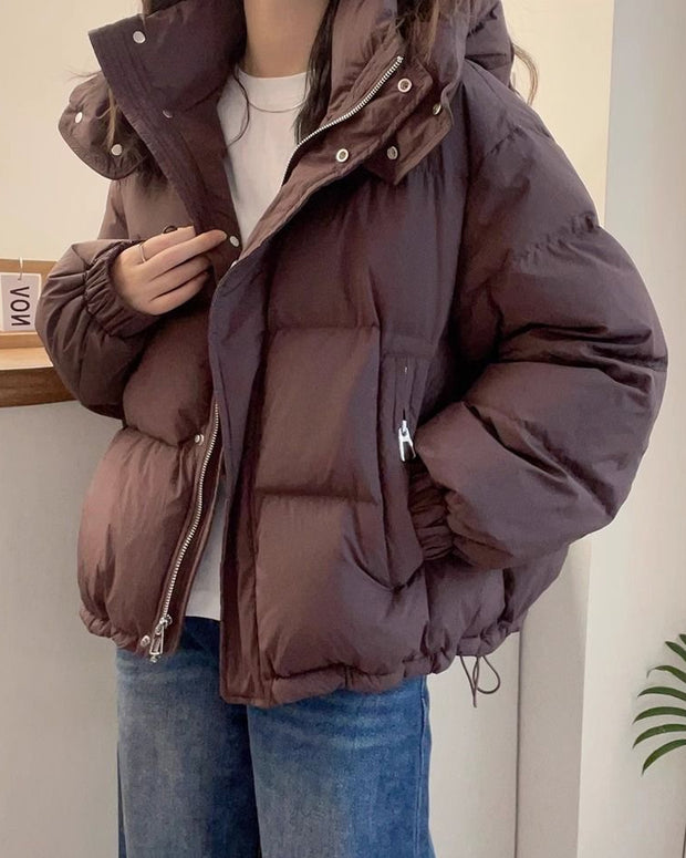 ふんわり 中綿ジャケット フード付き 防寒 暖かい ゆったり シンプル カジュアル 冬アウター レディース ID2287