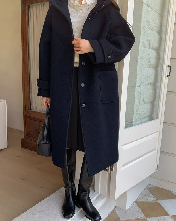 上品シルエット ロングコート レディース ウールタッチ 暖かい ゆったり 体型カバー シンプル 大人カジュアル 防寒 アウター 秋冬 ID2275