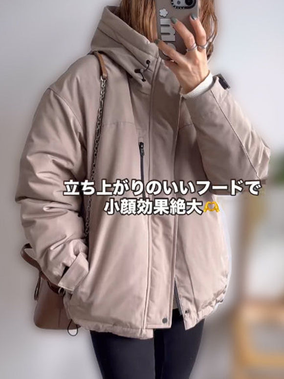 立ち上がりフード 中綿ジャケット ゆったり 体型カバー 防寒 暖かい カジュアル アウター レディース 冬 ID2289
