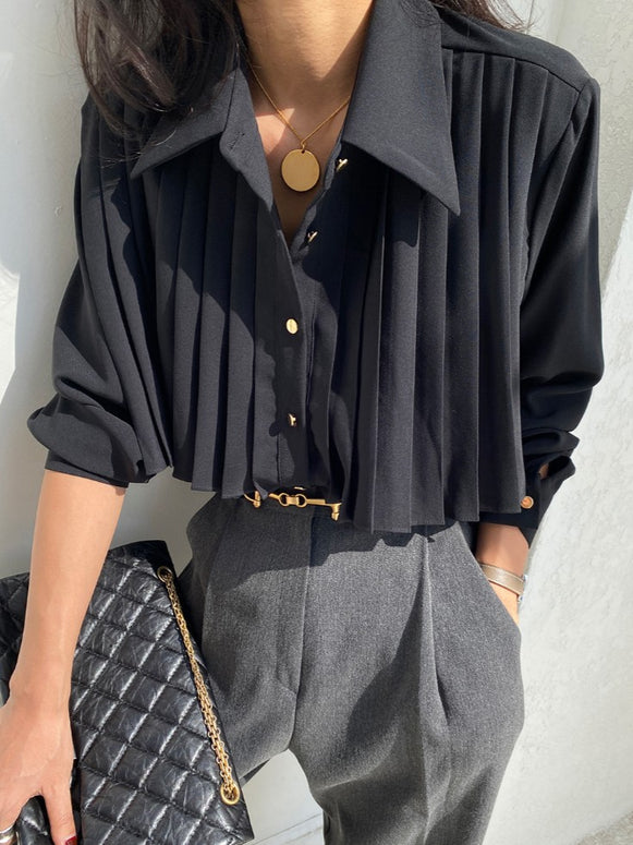 プリーツ ブラウス レディース 長袖 きれいめ 大人 上品 シャツ 通勤 コーデ おしゃれ インナー ID2196