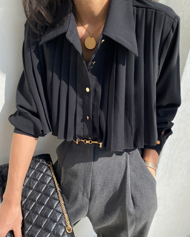 プリーツ ブラウス レディース 長袖 きれいめ 大人 上品 シャツ 通勤 コーデ おしゃれ インナー ID2196