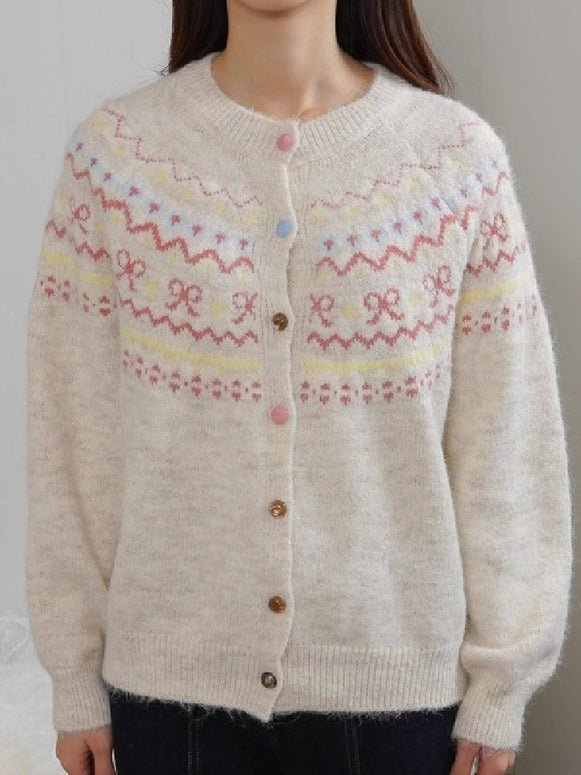 フェアアイル柄 ニットカーディガン レディース ふわふわ 柔らかい 配色ボタン 暖かい かわいい 長袖 トップス 秋冬 ID2262