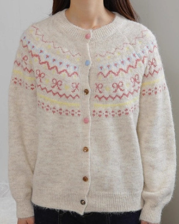 フェアアイル柄 ニットカーディガン レディース ふわふわ 柔らかい 配色ボタン 暖かい かわいい 長袖 トップス 秋冬 ID2262