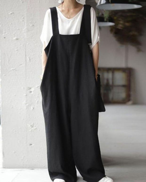 【292】ブラック サロペット レディース ゆったり ロング丈 調節可能ストラップ 体型カバー 脚長効果 日系カジュアル 2025夏新作