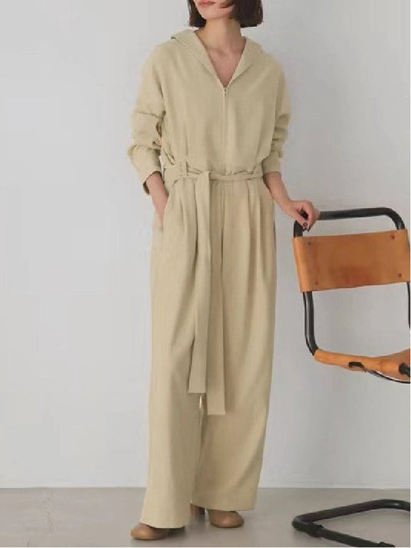 セレモニースタイル レディース オールインワン 連体パンツ フード付き 長袖 ウエストマーク ベルト付き ゆったり 入園式 卒園式 入学式 卒業式 謝恩会 発表会 オケージョン 大人女子 おしゃれ 10代20代30代40代50代60代 春秋 通勤 パーティー ハレの日 ID1199