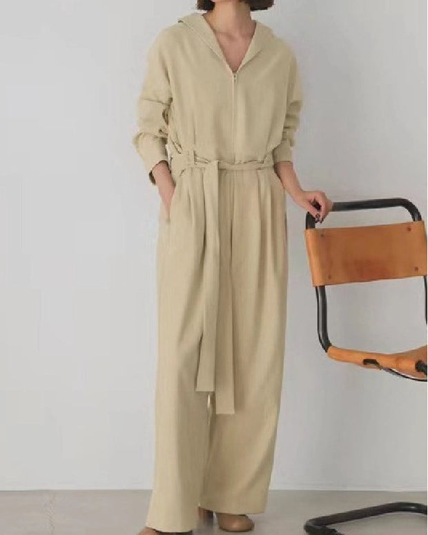 セレモニースタイル レディース オールインワン 連体パンツ フード付き 長袖 ウエストマーク ベルト付き ゆったり 入園式 卒園式 入学式 卒業式 謝恩会 発表会 オケージョン 大人女子 おしゃれ 10代20代30代40代50代60代 春秋 通勤 パーティー ハレの日 ID1199