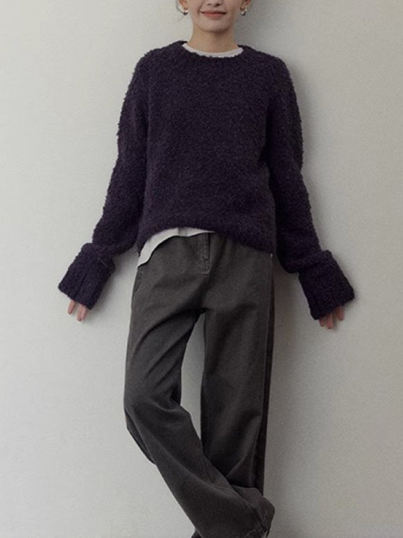 ニットトップス レディース 柔らかい ふんわり 長袖 シンプル ゆったり 体型カバー ミニマル 大人カジュアル 無地 プルオーバー 快適 おしゃれ 秋冬新作 ID2232