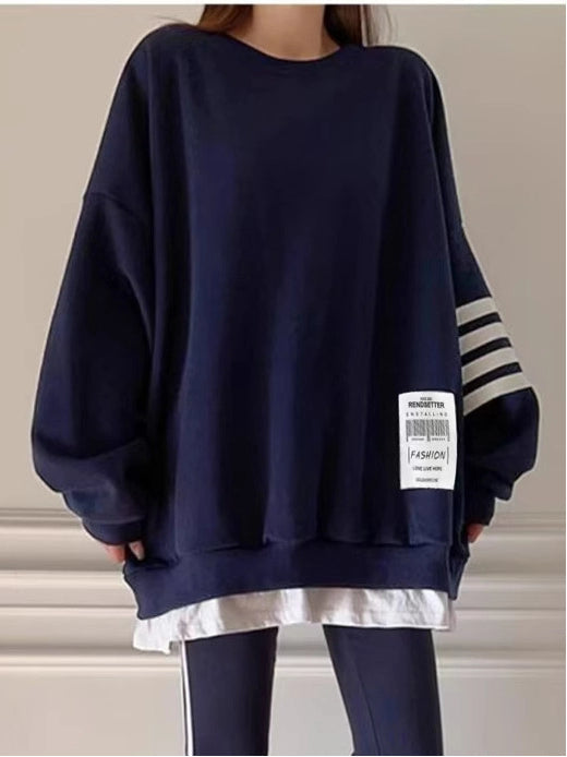 2WAY見えのプルパーカー！ゆったり 長い ドルマン オーバー スウェット チュニック お尻が隠れる バイカラー プルオーバー トレーナー レディース トップス id1729