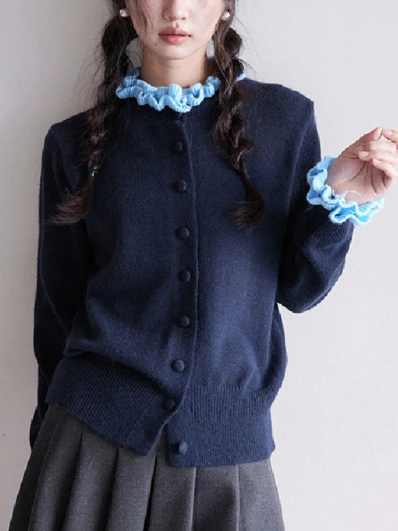 メロー デザイン ニット カーディガン レディース 配色 長袖 可愛い 清楚系 大人フェミニン デイリー 通勤コーデ 秋冬 トップス ID2282