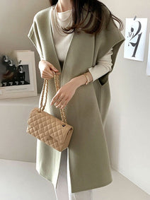 ノーカラー ベストコート レディース ウールコート ノースリーブ アウター ゆったり 体型カバー おしゃれ 大人カジュアル 上品 きれいめ 通勤 通学 秋冬 ロングジレ ID1815