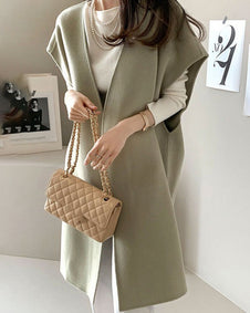 ノーカラー ベストコート レディース ウールコート ノースリーブ アウター ゆったり 体型カバー おしゃれ 大人カジュアル 上品 きれいめ 通勤 通学 秋冬 ロングジレ ID1815