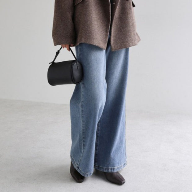 3色展開 ワイドデニムパンツ レディース ハイウエスト ストレート ゆったり 体型カバー カジュアル ジーンズ ボトムス 秋冬 新作 ID2086