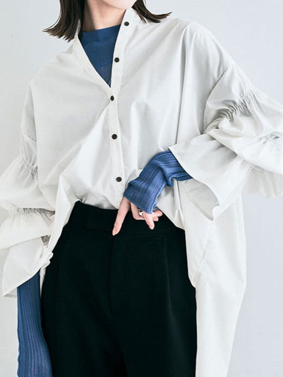 シャツ レディース 長袖 ボリューム袖 ランタンスリーブ ブラウス チュニック 体型カバー 無地 ゆったり おしゃれ 通勤 オフィスカジュアル 重ね着 トップス 洗える シワになりにくい 春秋 韓国風 ファッション ID1671
