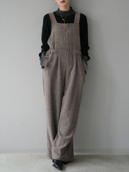 サロペット レディース ワイドパンツ オールインワン ゆったり 体型カバー 無地 シンプル カジュアル おしゃれ 通勤 通学 秋冬新作 大人ナチュラルスタイル ID1831