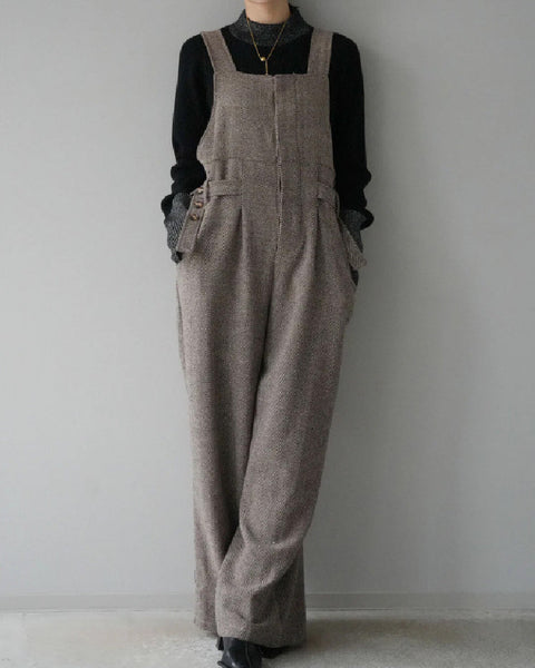 サロペット レディース ワイドパンツ オールインワン ゆったり 体型カバー 無地 シンプル カジュアル おしゃれ 通勤 通学 秋冬新作 大人ナチュラルスタイル ID1831