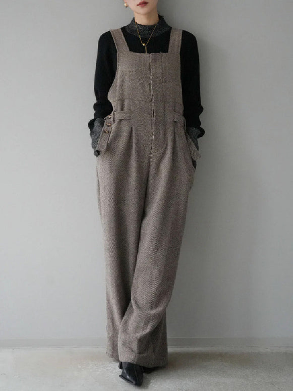 サロペット レディース ワイドパンツ オールインワン ゆったり 体型カバー 無地 シンプル カジュアル おしゃれ 通勤 通学 秋冬新作 大人ナチュラルスタイル ID1831