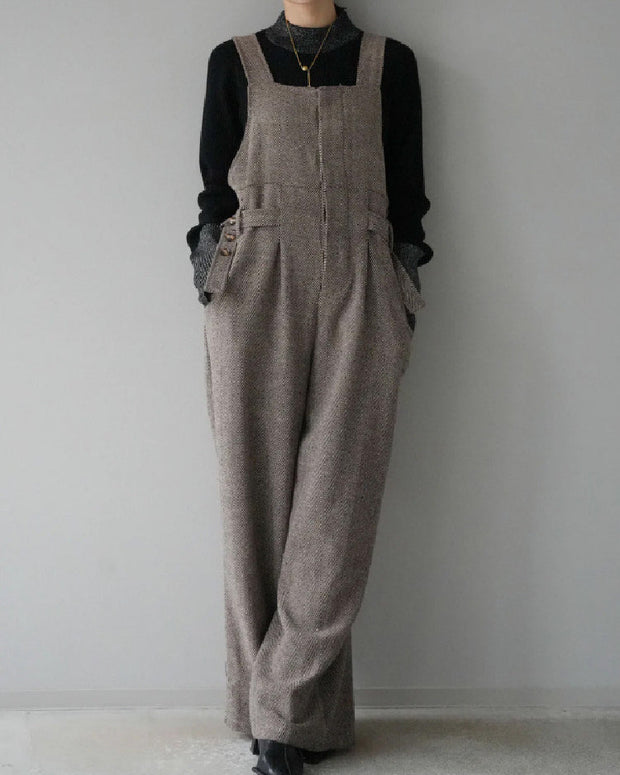 サロペット レディース ワイドパンツ オールインワン ゆったり 体型カバー 無地 シンプル カジュアル おしゃれ 通勤 通学 秋冬新作 大人ナチュラルスタイル ID1831