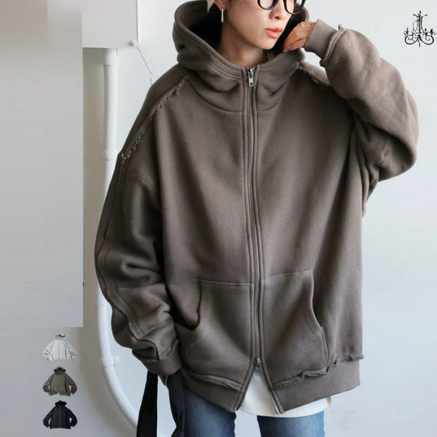 オーバーサイズ パーカー レディース フード付き ジップアップ スウェット 裏起毛 長袖 ゆったり シンプル カジュアル 体型カバー 秋冬 新作 ID1985