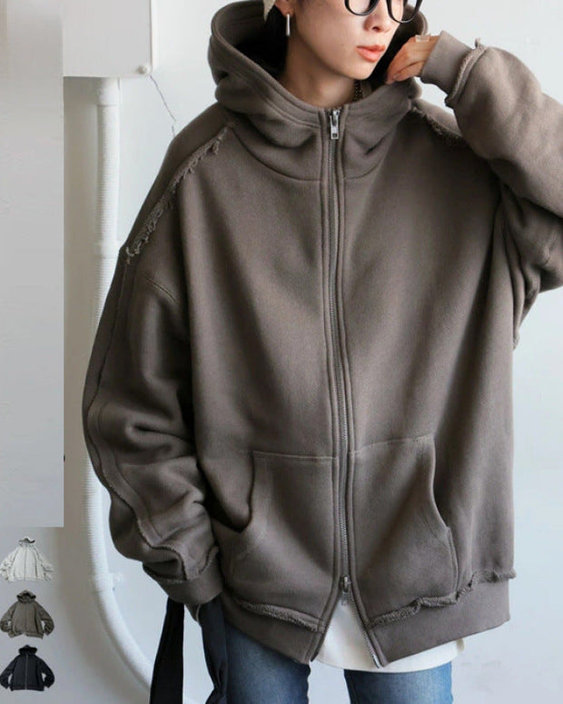 オーバーサイズ パーカー レディース フード付き ジップアップ スウェット 裏起毛 長袖 ゆったり シンプル カジュアル 体型カバー 秋冬 新作 ID1985