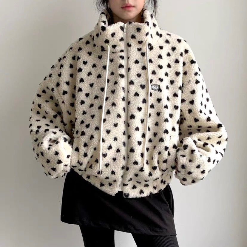 ボア ジップアップ アウター レディース 防寒 かわいい ドット柄 ふわもこ ライトアウター カジュアル おしゃれ 冬コーデ 秋冬新作 ID2251