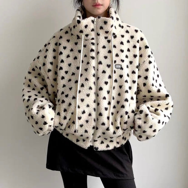 ボア ジップアップ アウター レディース 防寒 かわいい ドット柄 ふわもこ ライトアウター カジュアル おしゃれ 冬コーデ 秋冬新作 ID2251