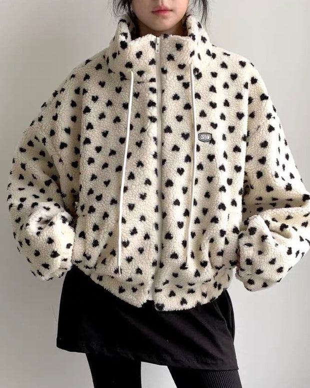 ボア ジップアップ アウター レディース 防寒 かわいい ドット柄 ふわもこ ライトアウター カジュアル おしゃれ 冬コーデ 秋冬新作 ID2251