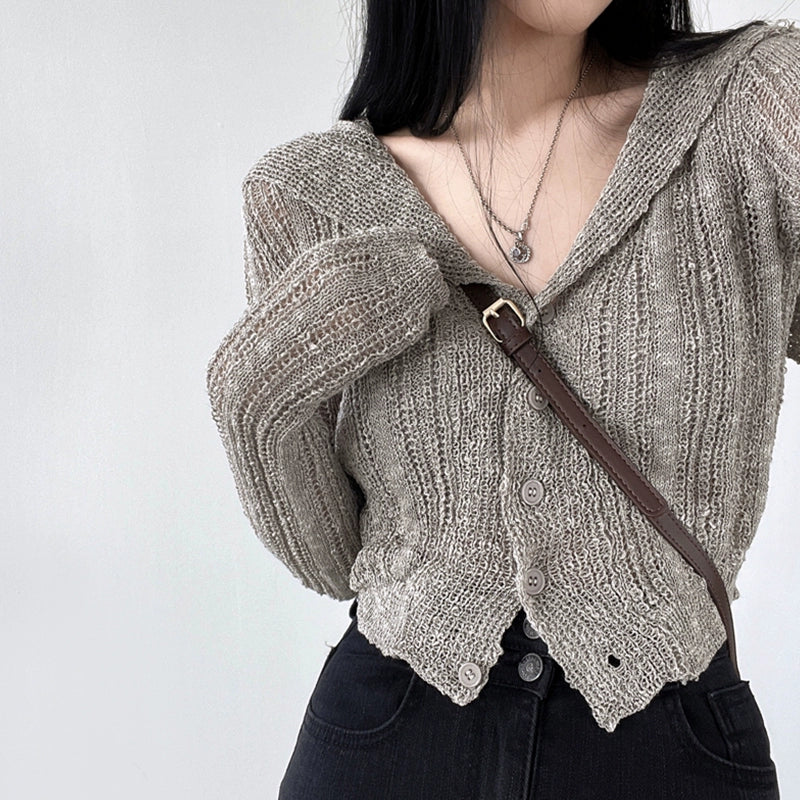 ショート丈 ニットカーディガン レディース Vネック 前ボタン 薄手 体型カバー 大人可愛い 秋冬 羽織り トップス 通勤 通学 カジュアル コーデ 韓国風 おしゃれ 長袖 ID2206