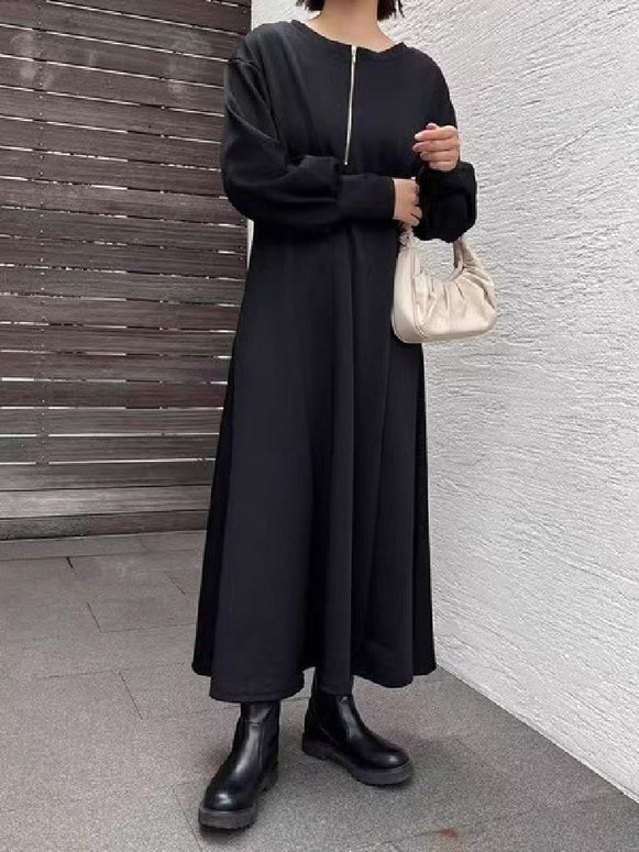 4色展開 ロングワンピース レディース 秋冬 スウェット素材 裏起毛 厚手 長袖 ゆったり 前後2way クルーネック カジュアル 体型カバー 大人女子 ナチュラル おしゃれ デイリーコーデ 定番 人気 アイテム ID1691