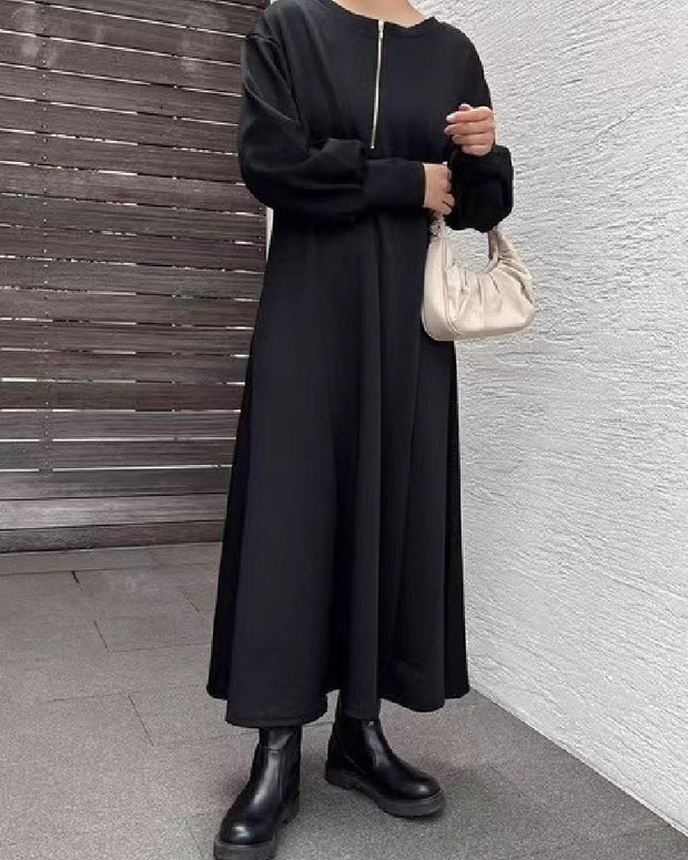 4色展開 ロングワンピース レディース 秋冬 スウェット素材 裏起毛 厚手 長袖 ゆったり 前後2way クルーネック カジュアル 体型カバー 大人女子 ナチュラル おしゃれ デイリーコーデ 定番 人気 アイテム ID1691