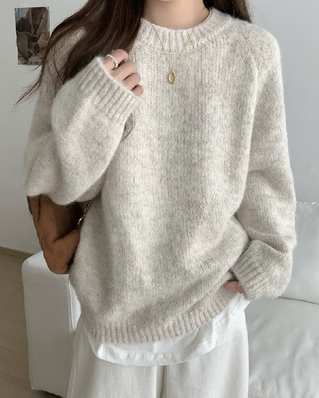 「超得！ブラックフライデー」クルーネック ニットセーター レディース 無地 シンプル ゆったり 長袖 ふんわり 柔らかい きれいめ 大人カジュアル 秋冬 新作 ID2167