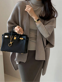 ニット カーディガン レディース ショール風 ケープ風 羽織り ゆったり シンプル 上品 きれいめ 通勤 オフィス カジュアル 秋冬 新作 人気 ID1873