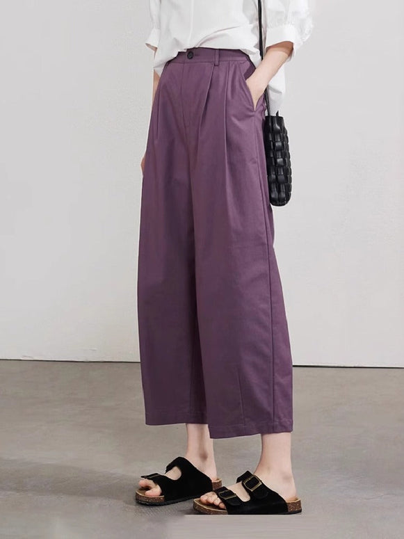 3色展開 ワイドパンツ 美脚効果 レディース 九分丈 ハイウエスト ゆったり 通勤 シンプル おしゃれ カジュアル 体型カバー 無地 春夏秋 ID1074