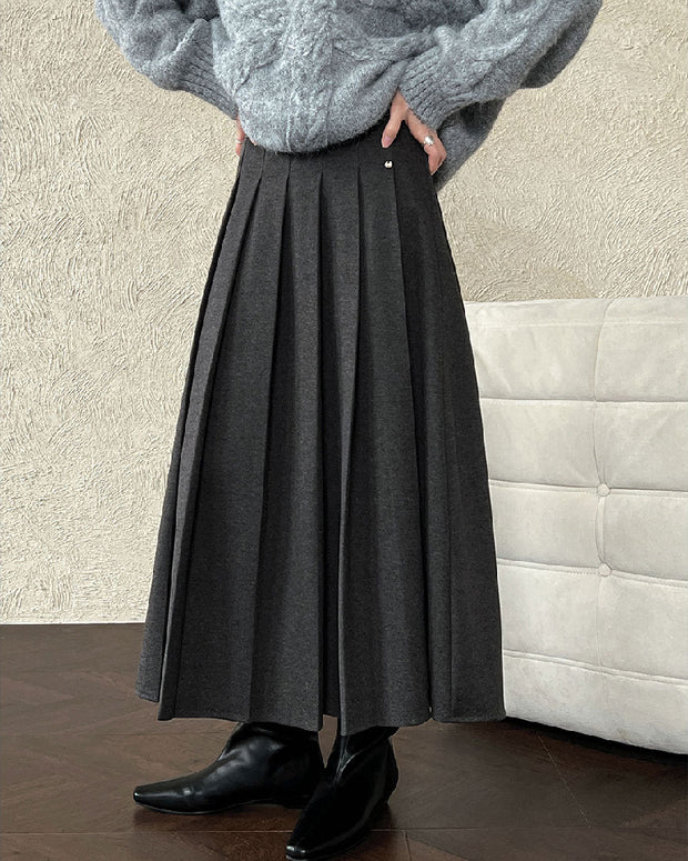 大きめプリーツ ロングスカート レディース Aライン 体型カバー 上品 シンプル きれいめ 通勤 カジュアル 秋冬コーデ フレアスカート 大人女子 デイリーに使える おしゃれ ボトムス プレーン デザイン ID2311