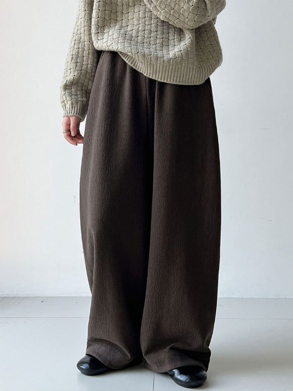 裏起毛 ワイドパンツ レディース ゆったり 体型カバー ウエストゴム 楽ちん 暖かい ボトムス カジュアル シンプル 秋冬コーデ リラックスパンツ フレアシルエット おしゃれ 大人女子 デイリーに使える ID2317
